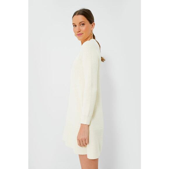 NWT Pomander Place Cream Ribbed Ainsley Knit Effortless Preppy Sweater Dress L - Picture 2 of 10